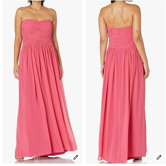 Donna Morgan Silk Audrey Strapless Chiffon Gown Size 22W Color Honeysuckle - Picture 1 of 10